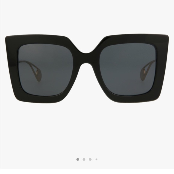 New Gucci Square/Rectangle Sunglasses Black Gold Grey Luxury